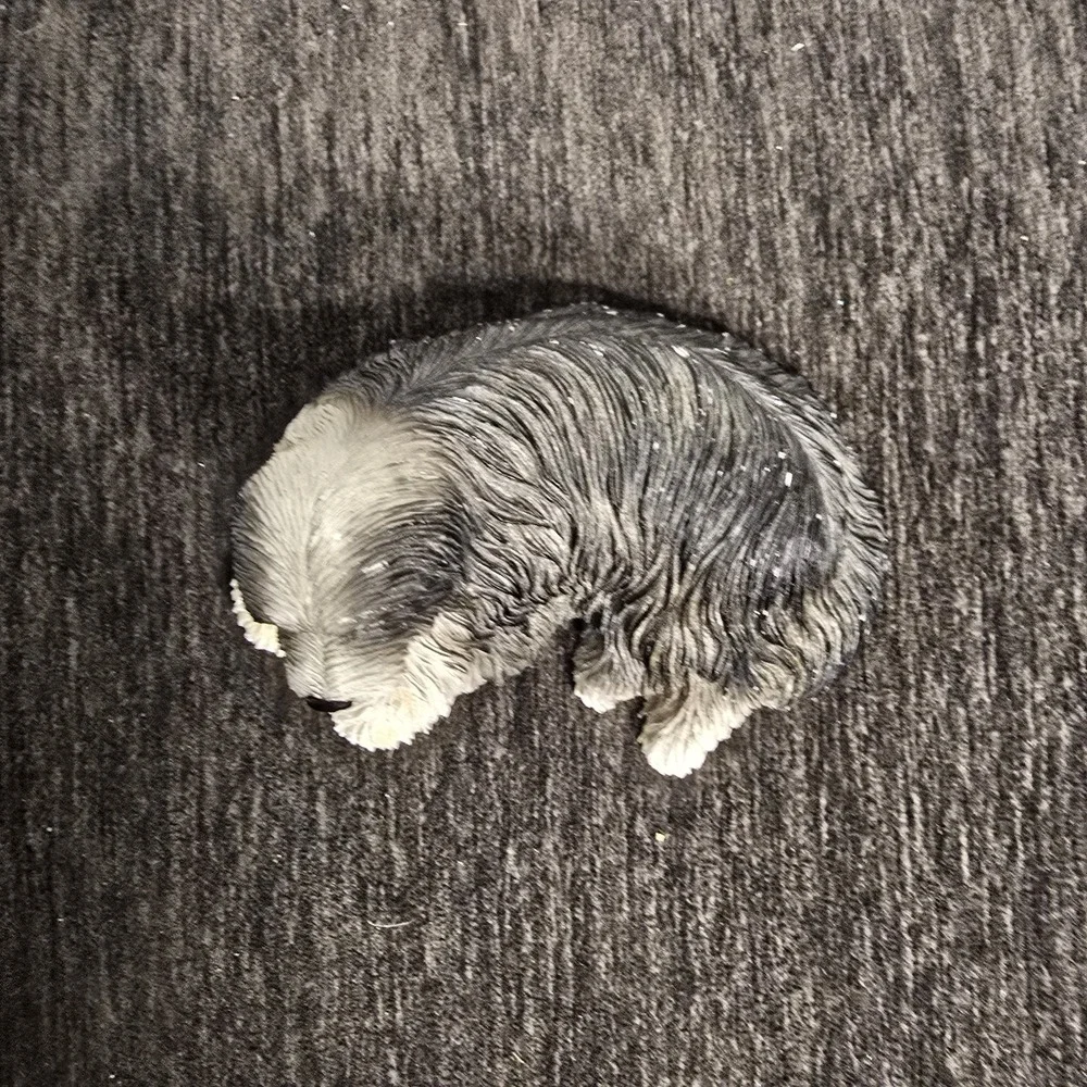 Vintage Old English Sheepdog Figurine Grey White Shaggy Dog Statue Decor